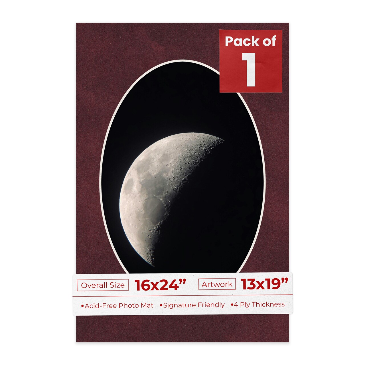 Dark Red Suede Mat Board for 16x24 Frames - Oval Opening for 13x19 Photos